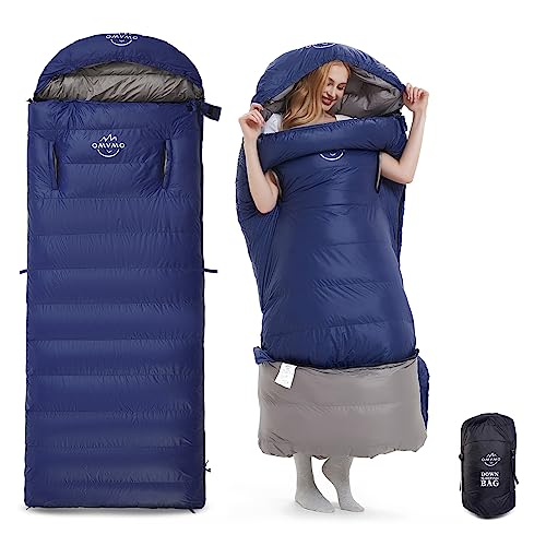 OMVMO 0-20 Degrees F Down Sleeping Bag for Adults - 4 Season Envelope With Arm Holes, Wearable for Backpacking Camping - U...