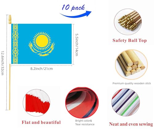 10 Pack Kazakhstan Flags -KZ Handheld Flag- Desktop Flag-5x8 In,Kazakh Mini Flag. Suitable For Party Decorations, Store Di...