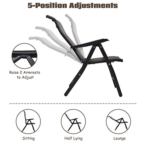 Tangkula 2 Piece Patio Rattan Folding Reclining Chair, Outdoor Wicker Portable Camping Chair with Widened Armrest, Foldabl...