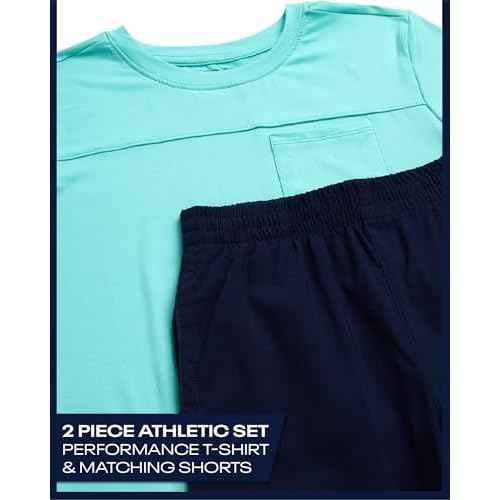 Reebok Boys Athletic Shorts Set - 2 Piece Summer Clothes Outfit with Pocket Tee and Boys Running Shorts for Active Kids