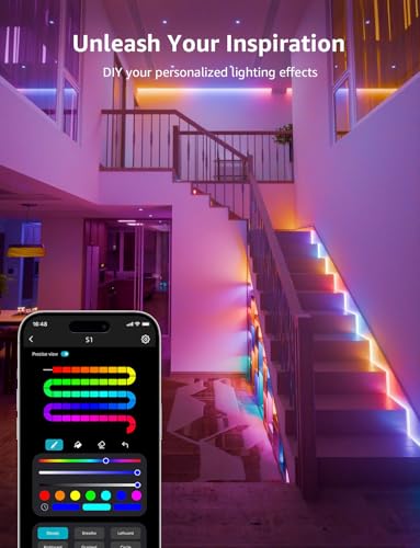 Lepro S1 AI LED Strip Lights for Bedroom - 50ft Smart RGB Light Strips with IC and Rainbow Chasing Effects, Color Segment ...