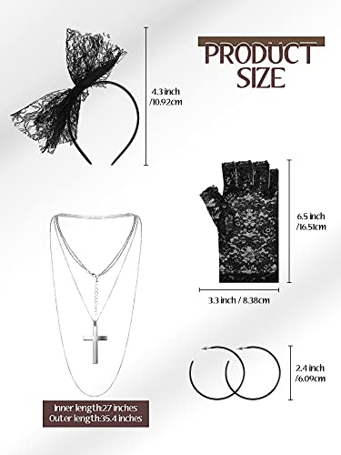 Boyiee Womens 80s Costume Set Dress Jacket Headband Earrings Necklace Lace Legging Gloves Halloween 80s Themed Costumes