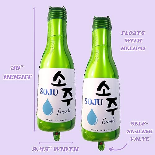 30" Soju Bottle Foil Balloons (set of 2, with straw) 21st Birthday Decorations Korean Decor, Reusable Inflatable Karaoke K...
