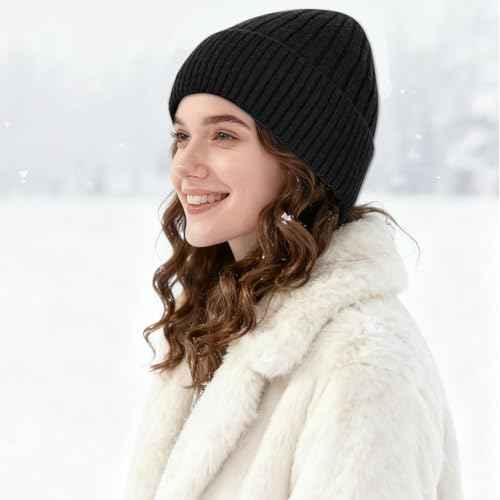 Winter Fleece Lined Beanie Hat for Men Women, Unisex Fashion Thermal Cuffed Knit Skullcap Warm Winter Hat