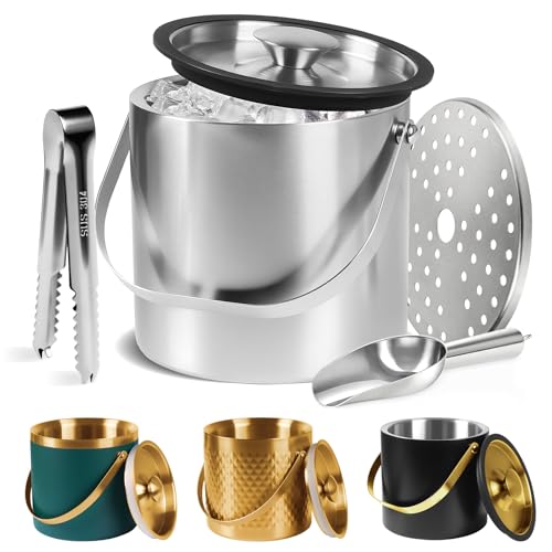 Ice Bucket, Ice Bucket with Silicone Sealing Ring Double-Wall Vacuum Insulation Champagne Buckets with Filter Layer Ice To...