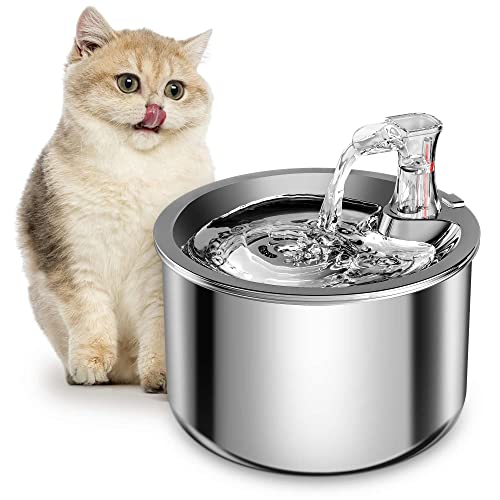 Homtyler Cat Water Fountain, Stainless Steel Inside Ultra-Quiet Pump, 2L/67oz Automatic Dog Dispenser Water Bowl, Multiple...