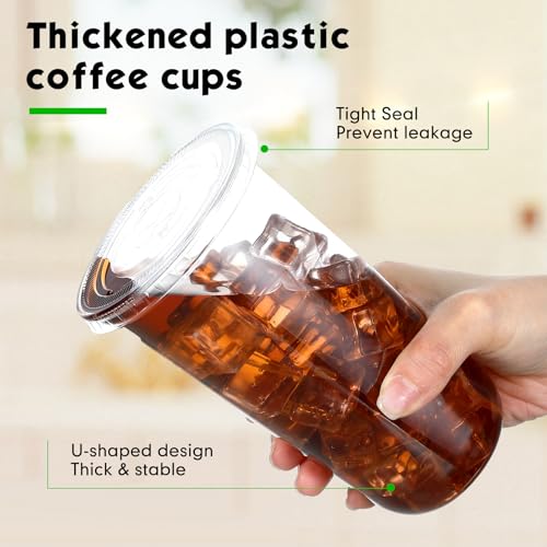 Ziliny 50 Set 20 oz Clear Plastic Cups with Lids and Straws, Disposable Iced Coffee PET Cups for Drinking Cold Beverage Ju...