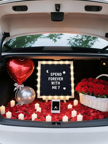 Changeable Felt Letter Board with LED Lights - 10×10" Message Custom Signs & Wood Stand & 450 Letters, Poster Board for Va...
