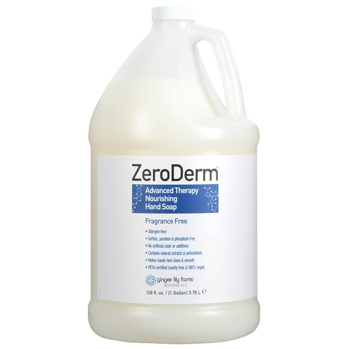 Ginger Lily Farms Botanicals ZeroDerm Advanced Therapy Nourishing Liquid Hand Soap Refill 100% Vegan Cruelty-Free Fragrance-Free, Unscented, 128 Fl Oz