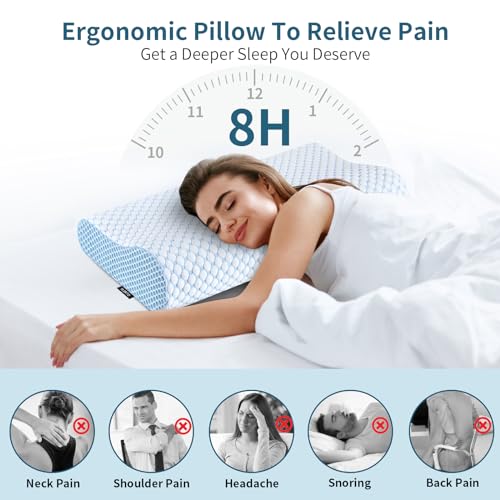 Cervical Pillow for Neck Pain Relief, Contour Memory Foam Pillows for Sleeping, Odorless Ergonomic Pillow Adjustable Ortho...