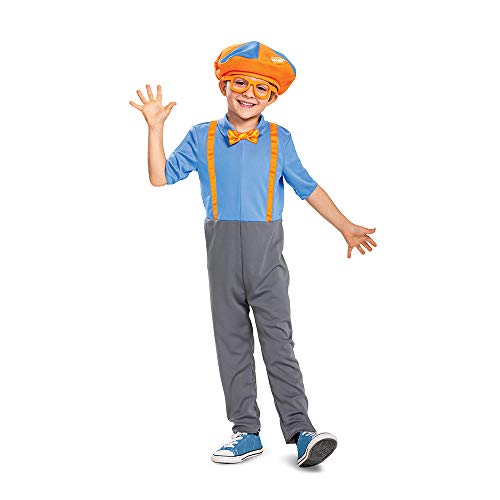 Blippi Costume for Kids, Official Blippi Jumpsuit Outfit with Hat and Bowtie, Classic Toddler Size