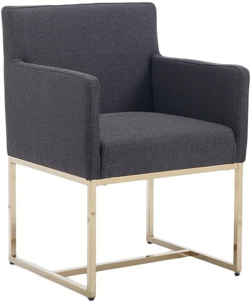 BESTANO Upholstered Dining Chairs with Armrest Set of 2 Mid Century Modern Accent Chairs Armchairs with Gold Metal Frame, Modern Kitchen & Dining Room Chairs, Charcoal