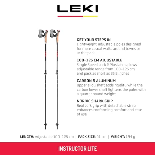 LEKI Instructor Lite Aluminum Adjustable Lightweight Trekking Poles for Hiking & Nordic Walking