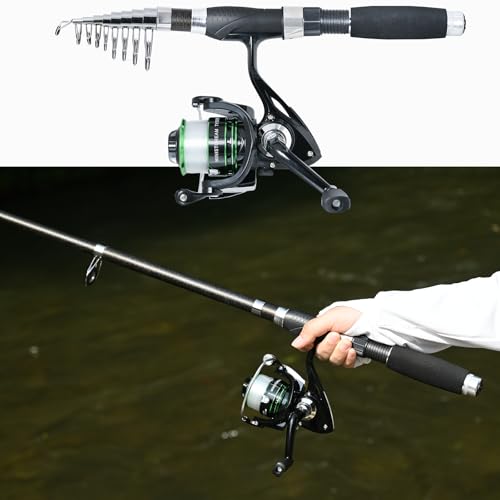 Fishing Pole Combo,2PCS 6.89ft Carbon Fiber Fishing Rods,Spinning Reels 170Pcs Worm Lure Kit Texas-Rigs-for-Bass Carrier B...