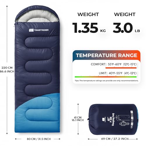 TANSTRIDER Sleeping Bags for Adults Warm Weather,Backpacking Compact Lightweight Camping Sleeping Bag with Compression Sac...