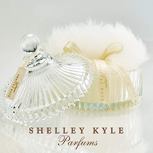 Shelley Kyle Large Handmade Lambs Wool Dusting Powder Puff with Elegant Crystal Dish