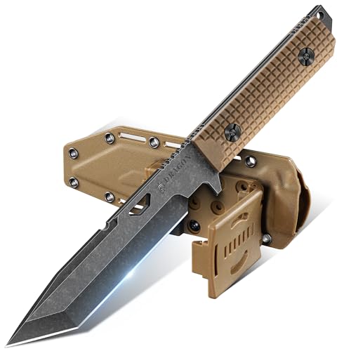 Dragon Creek Tactical Knife Kydex - Outdoor Survival Knife with Sheath D2 Steel Blade G10 Full Tang Handle for Camping Hik...