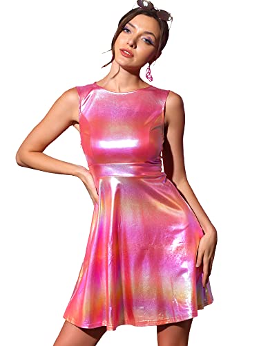 Allegra K Women's Metallic Sleeveless High Waist Club Party Disco Holographic Dress