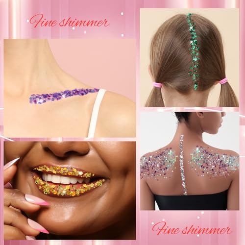 FANDAMEI Body Glitter Kit - 8 Colors 8 ml/Jar for Glitter Makeup, Face Hair Glitter for Kids&Women, Halloween Mermaid Rav...
