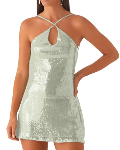 Women's Sequin Bodycon Mini Dress Sparkly Dress Sexy Criss Cross Open Back Short Dress