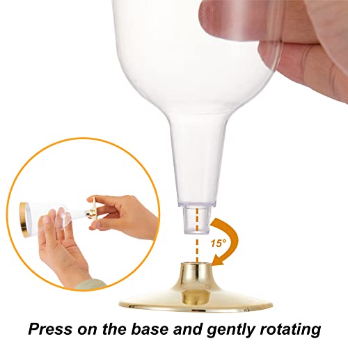 N9R 30PCS Plastic Wine Glasses with Gold Rim, 6 Oz Plastic Wine glasses with Stem, Disposable Wine Cups Reusable Suitable ...