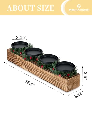 Romadedi Wood Candle Holders Christmas - Farmhouse Pillar Candle Holder with Mini Wreaths Xmas Dining Table Centerpiece De...