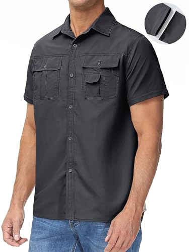 TACVASEN Men's Convertible Long Sleeve Fishing Shirts Lightweight Quick Dry Button Up Tactical Sun Shirts for Safari Hiking
