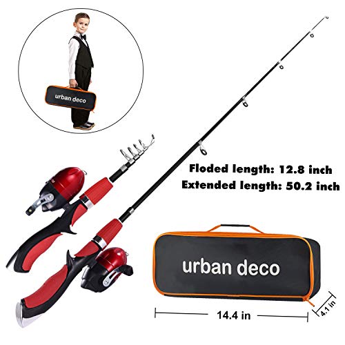 Urban Deco Kids Fishing Pole Set Portable Telescopic Kids Fishing Rod and Reel Combo Kit with Tackle Box for Beginners, Bo...