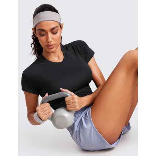 CRZ YOGA Seamless Crop Workout Tops for Women - Athletic Running Gym Yoga Short Sleeve Shirts Basic