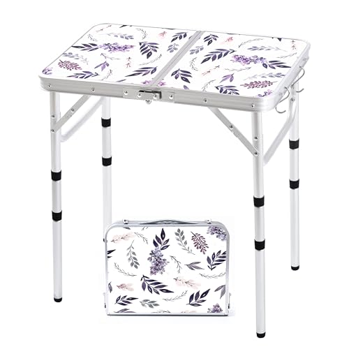 Yriuat Folding Camping Table 2ft Portable Pinic Table Adjustable Height Small Card Table Aluminum Foldable Lightweight wit...