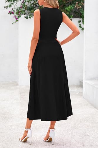 PRETTYGARDEN Spring Casual Dresses for Women 2026 Summer Business Work Midi Sleeveless A Line Pleated Cocktail Dress