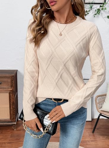 SHEWIN Womens Sweaters Crewneck Cable Knit Sweater Long Sleeve Fall Tops for Women 2025