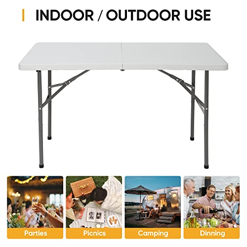 SUPER DEAL Portable 4 Foot Plastic Folding Table, Small Indoor Outdoor Heavy Duty Fold-in-Half Picnic Party Camping Barbec...