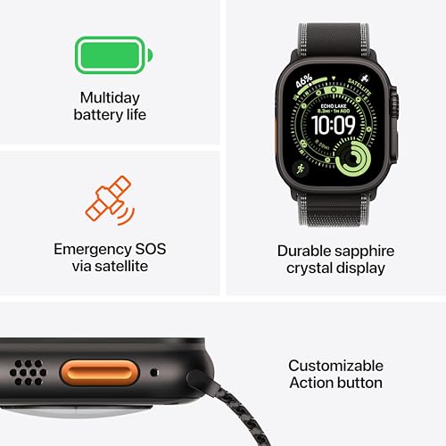 Apple Watch Ultra 3 [GPS + Cellular 49mm] Running & Multisport Smartwatch w/Rugged Titanium Case w/Black Alpine Loop - M. ...