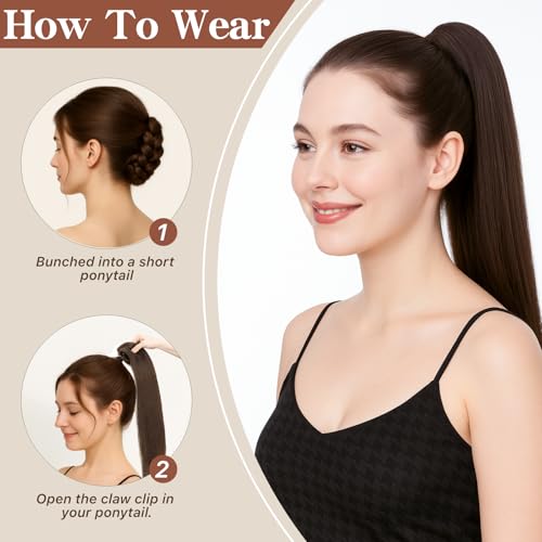 Claw Clip In Ponytail Extension, 100% Human Hair Ponytail Extension, No Tangle & Smooth, 105g, 16 Inch #Blonde & Bleach Blonde
