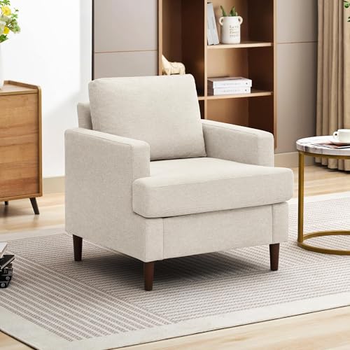 Weture Mid-Century Accent Chair,Modern Linen Fabric Armchair for Living Room,Comfy Upholstered Reading Accent Chairs for B...