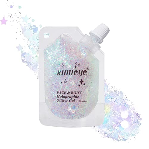 Holographic Face Glitter Gel Body Shimmer Makeup for for Hair, Face, Clavicle, Arm, Nail, Eyeshadow, Long Lasting Waterpro...