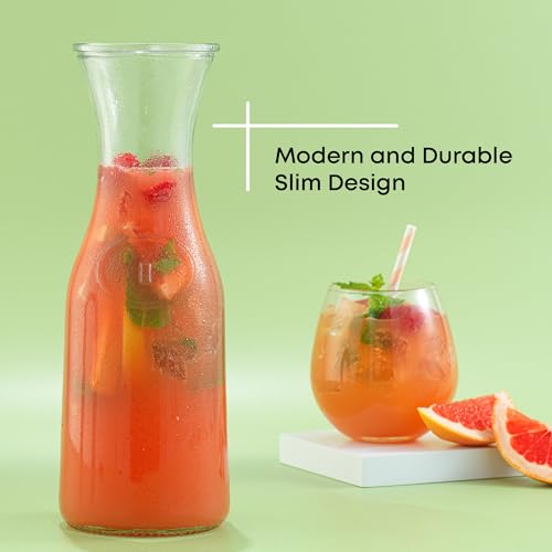 JoyJolt Glass Carafe with Lid, Set of 3 – 1 Liter Glass Pitcher for Mimosa Bar, Water, Iced Tea, Juice, Wine, Lemonade, Mi...
