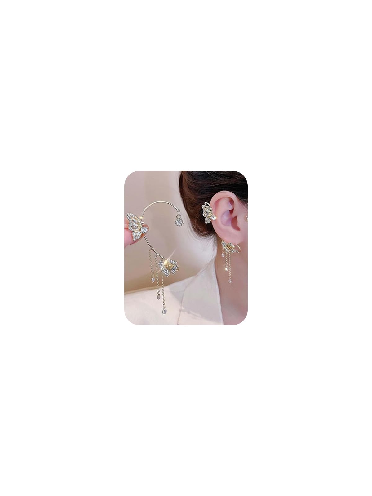 YRlilicc 2Pcs Glitter Rhinestone Butterfly Ear Cuff Vintage Non-Piercing Fake Earrings Bridal Wedding Climber Ear Wrap Prom Ball Ear Jewelry for Women