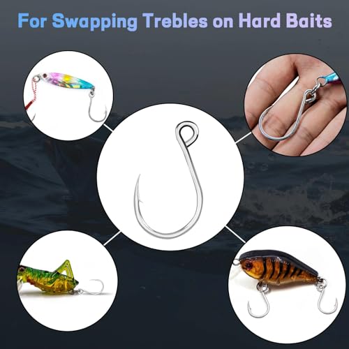 Natufish Inline Single Hooks 25Pcs Fishing in line Hooks for Treble Hook Replacement for Hard Lures Large Eye/Barbed Saltw...