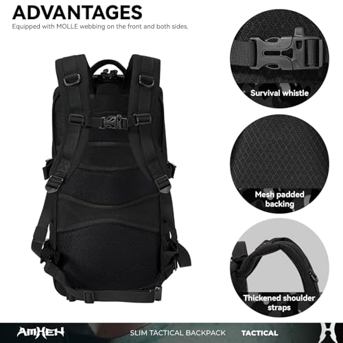 AMHEH Tactical Backpack Military Slim Army Bag Molle Daypack 20L Outdoors Hiking Camping Travel EDC Pack with Multiple Poc...