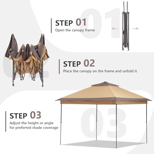 GDY 11x11 Pop Up Canopy Tent, Outdoor Canopy with Netting, Outdoor Gazebo for Backyard, Tent with Wheeled Cover Bag, Brown.