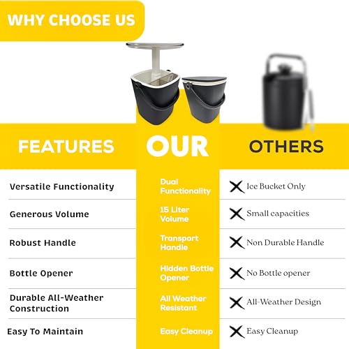Portable Ice Bucket for Parties, 15 Liter Go Bar, Cooler Table with Lift Top Lid, Beer and Wine Cooler with Handle, Pop Up...