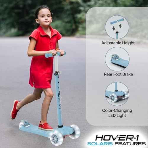 Hover-1 Solaris Kick Scooter with Multicolor Wheel Lights, 4.5¡± Front Wheels, Rear Foot Brake, and 110 Pound Weight Capacity
