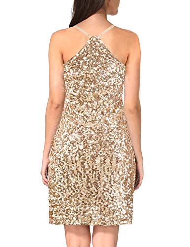 MANER Women's Glitter Sequin Dress Adjustable Spaghetti Strap Sparkle Party Dresses