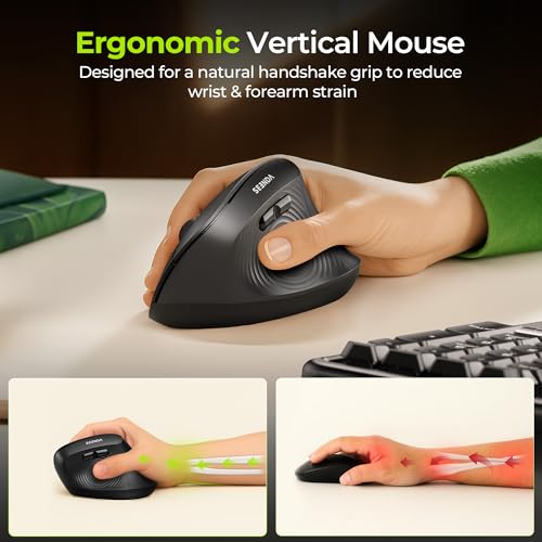 seenda Ergonomic Mouse Wireless, MOU200 Bluetooth Vertical Mouse - 3 Multi-Device Connectivity,1000/1600 /2400 DPI, Ergo O...