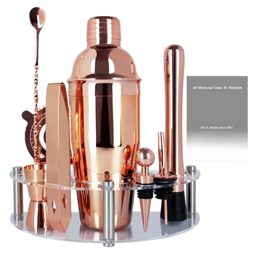 Cocktail Shaker Set with Stand, Cocktail Shaker Bartender Kit: Bar Tool Set, Drink Mixing Includes Martini Shaker,Straine...