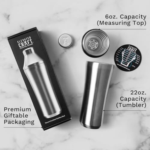 Elevated Craft Hybrid Cocktail Shaker - Premium Vacuum Insulated Stainless Steel Cocktail Shaker - Innovative Measuring Sy...