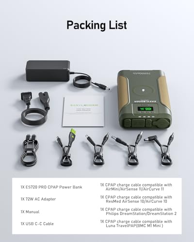 EASYLONGER CPAP Battery Backup Power Supply ES720 PRO, 276.48Wh Battery Pack for AirSense 11, AirSense 10, AirCurve 10/11, AirMini, Philips Dreamstation/ 2, Emergency Batterys for Outdoor Camping