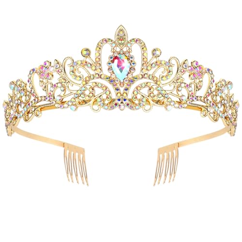 Jaciya Gold Crown Princess Tiara Gold Headpiece for Women Wedding Prom Birthday Christmas Party Decorations